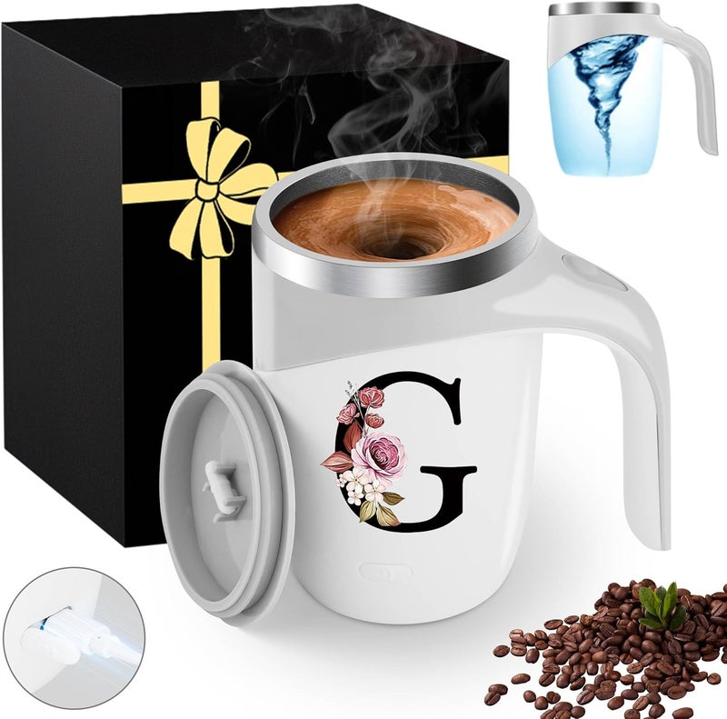 MNZZ Initial Magnetic Stirring Coffee Mug Stainless Insulated Travel Cup Happy Birthday Personalized Gifts Women Adult Who Have Everything Want Nothing Mom Cool Special Custom Christmas Initial Present,G - Image 1